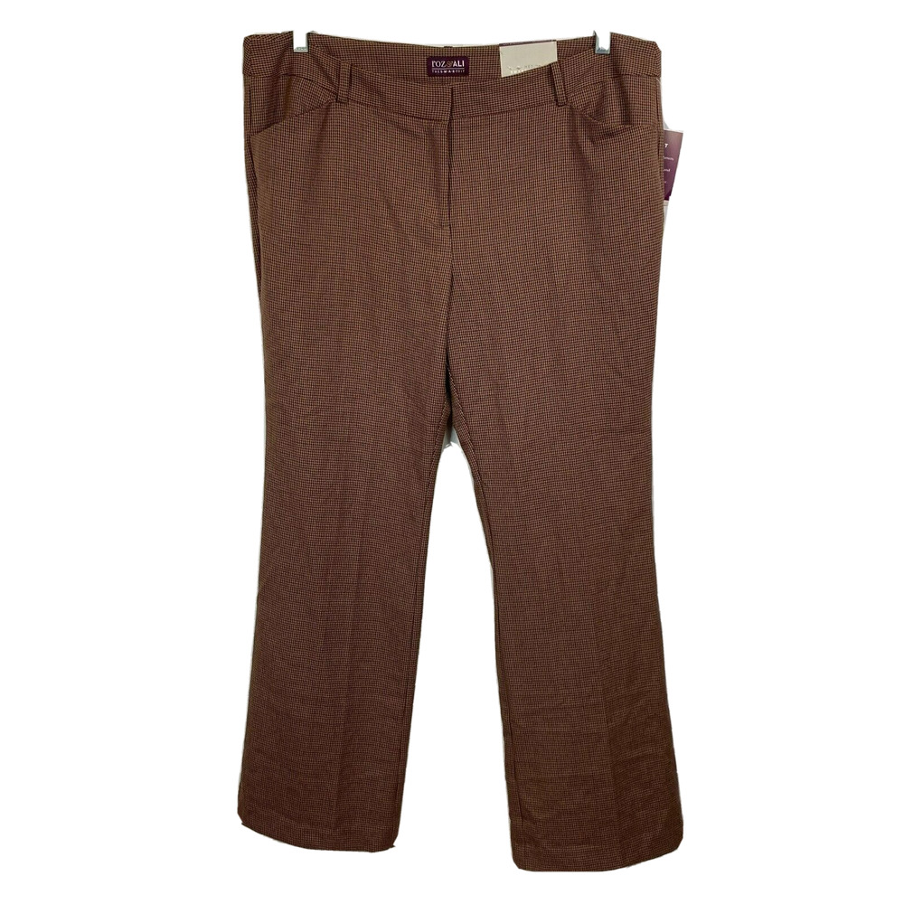 NWT Roz & Ali Pants Womens‎ Sz 16 Maroon Houndstooth Straight Dress Stretch